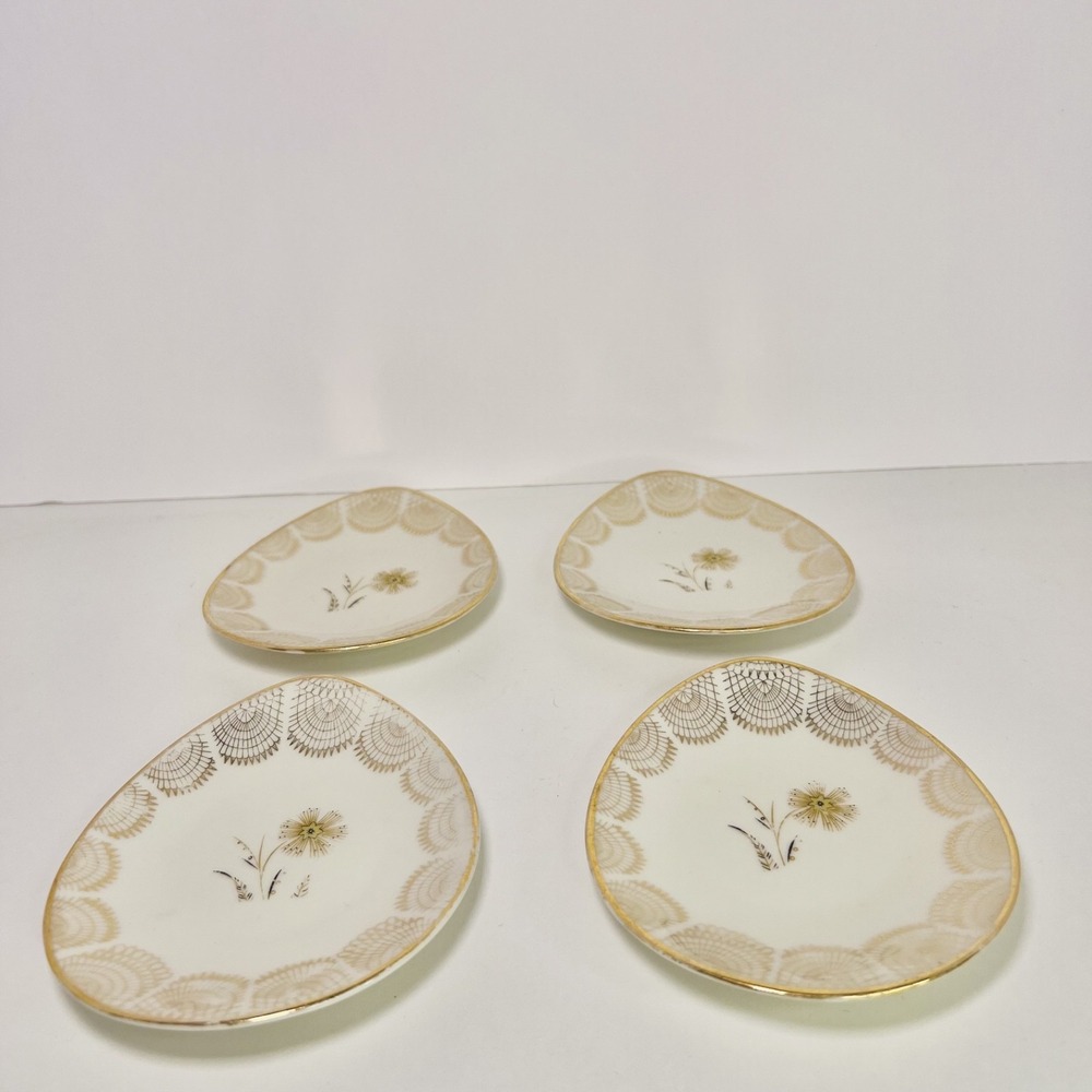 Qty 4 Vintage Bavaria Elfenbein Porcelain Nut Dishes Gold Floral Design